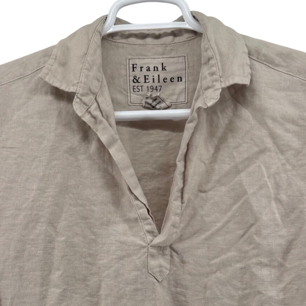 Frank & Eileen Gabi Tan Beige 100% Linen V-Neck Dolman 3/4 Sleeve Top Small